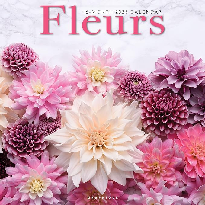 Graphique 2025 Fleurs Wall Calendar | 12” x 12” | Thick Paper | Home & Office Organizer | Large Monthly Grid | 3 Languages & Marked Holidays | 4 Month Preview Page for 2026