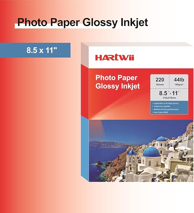 220 Sheets Photo Paper Glossy Inkjet 8.5x11 44lb 160Gsm A4 Letter Size Suitable for All Dye Ink Printers