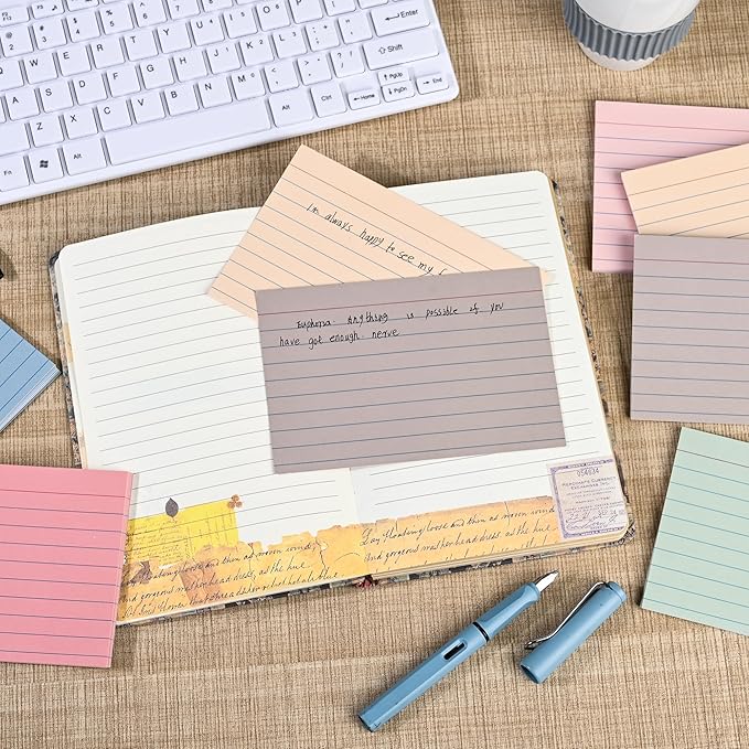 Index Cards 4x6 Ruled Line Flashcards,156 Pcs Flash Cards Study Cards in Vintage Colors,Lined Ruled Notecards for Home, School Learning, Note Taking and Studying-Aesthetic Color