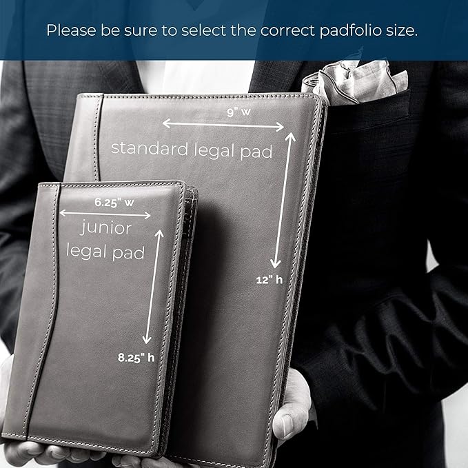 PEGAI Handmade 100% Leather Padfolio, Legal Pad Organizer for Business School Office Conference, Heavy Duty Full Grain Cow Hide Resume Interview Folio, Amazing Gift Idea | Marshall (Rock Gray)