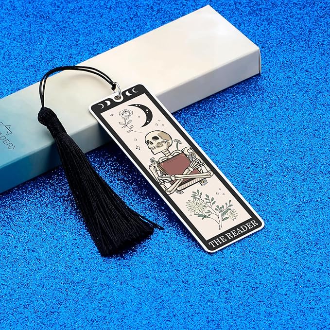 Octamber Book Lover Gifts for Women Christmas Bookmarks Funny Bookmarks for Women Men Tarot Bookmark Skeleton Tarot Cards Bookmark Horror Gifts Birthday Gifts Stocking Stuffers for Women Men Teens