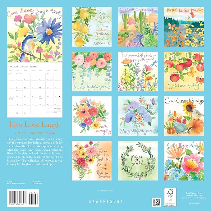 Graphique 2023 Live Love Laugh Wall Calendar | 12” x 12” | Thick Paper | Home & Office Organizer | Large Monthly Grid | 3 Languages & Marked Holidays | 4 Month Preview Page for 2024…