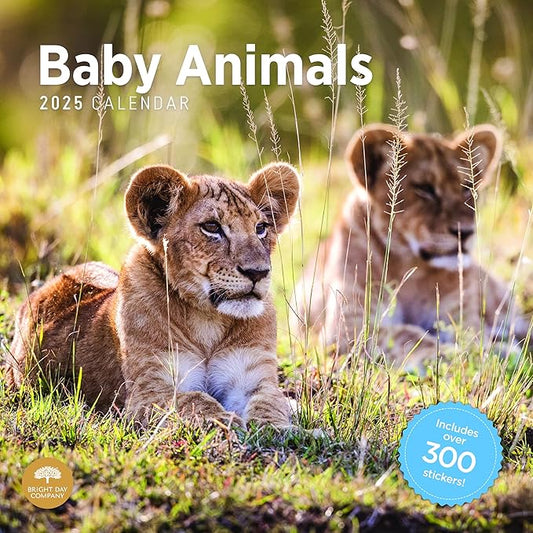 2025 Baby Animals Monthly Wall Calendar by Bright Day, Includes Over 300 Stickers, 12 x 12 Inch