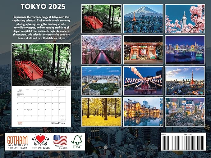 Tokyo Japan Calendar 2025 Monthly Wall Calender 12 Month | American Made In The USA
