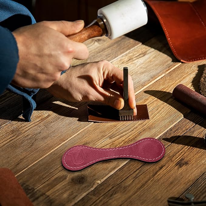 Personalized Leather Magnetic Bookmarks (1 Pack) Vintage Custom Engraved Initial ID Identification Book Marker Clip Gift for Book Lover Avid Readers (Letter U, Red)