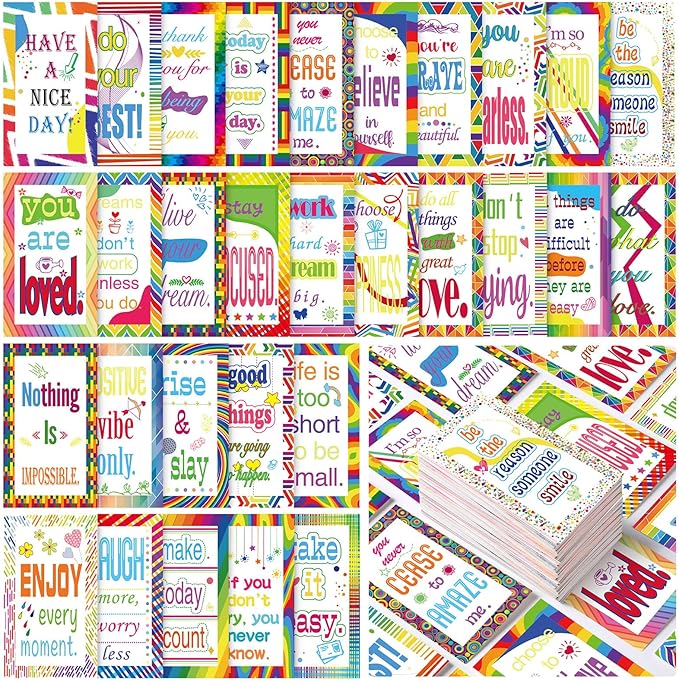 Jinei 300 Inspirational Affirmation Cards Positive Motivational Cards Small Mini Encouragement Quotes for Women Mother's Day Church(Rainbow Style)