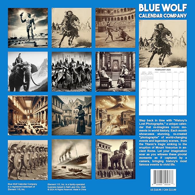 2025 History's Lost Photographs Monthly Wall Calendar - Historical Events Captured as if by Photograph | 12" x 24" | Thick Sturdy Paper | History Calendar 2024-2025