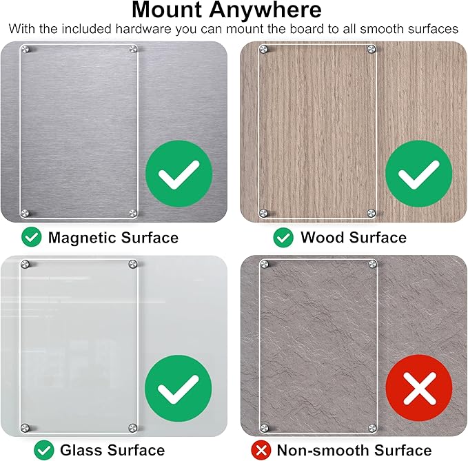 Acrylic Magnetic Dry Erase Board for Fridge 12"x8" Small Magnetic Acrylic Whiteboard for Refrigerator Clear Board Magnet White Board for Fridge Wall