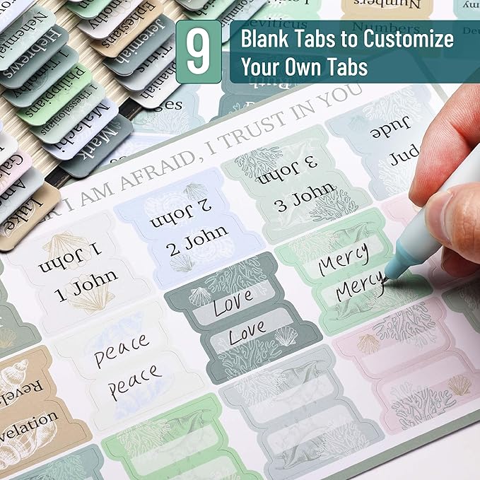 Mr. Pen- Bible Tabs, 75 Tabs, Coastal Meadow, Laminated Bible Tabs for Women and Men, Bible Tabs for Study Bible, Bible Index Tabs, Bible Book Tabs, Bible Labels Tabs, Mr Pen Bible Tabs