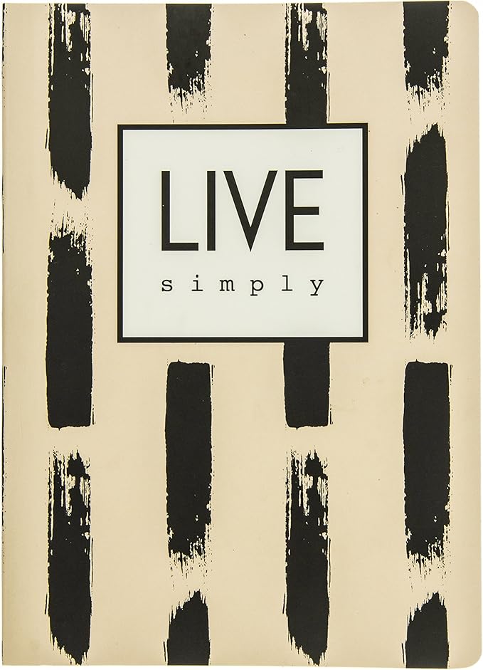 Graphique Soft Cover Journal,"Live Simply" Design - 200 Ruled Pages, Black and Tan Brushstroke Design on Cover, 6" x 8.25" x .5" - Durable Notebook for Notes, Lists, Recipes, and More