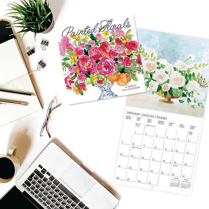 Graphique 2024 Painted Florals Wall Calendar | 12” x 12” | Thick Paper | Home & Office Organizer | Large Monthly Grid | 3 Languages & Marked Holidays | 4 Month Preview Page for 2025