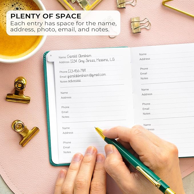 Clever Fox Address Book with alphabetic tabs - PU Leather Telephone and Address Book for Keeping Contacts Safe, Contact Organizer Journal, Small Size (4.0″ x 5.5″), Hardcover, Turquoise