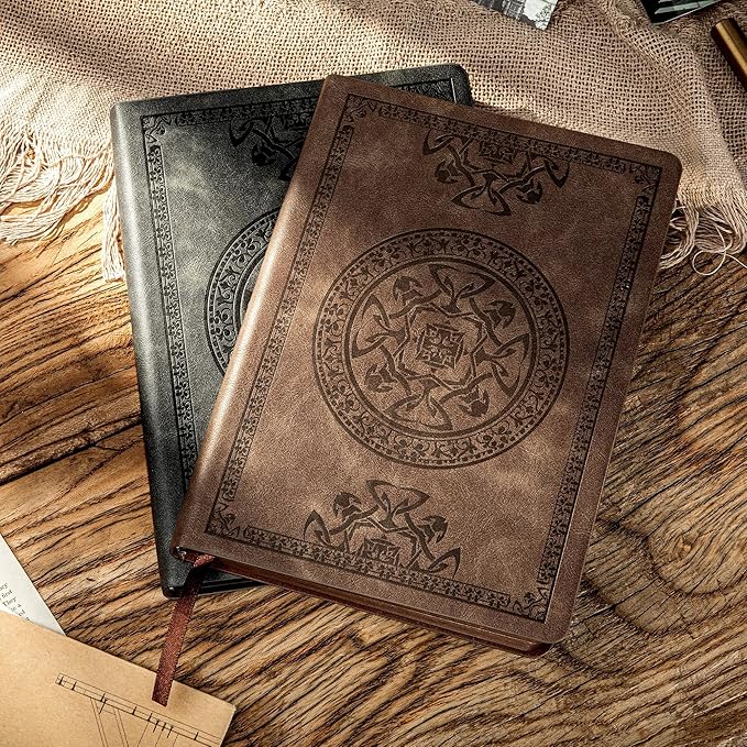 CAGIE Leather Vintage Journal for Men Soft Cover Lined Pages Notebook 180 Lay Flat for Writing Travel Diary, 5.7'' x 8.3'', Dark Brown