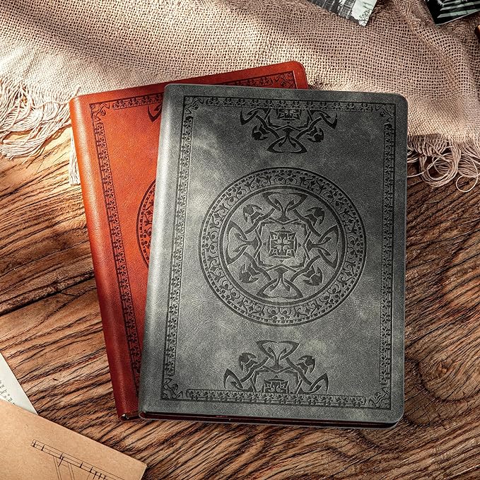 CAGIE Leather Vintage Journal for Men Soft Cover Lined Pages Notebook 180 Lay Flat for Writing Travel Diary, 5.7'' x 8.3'', Grey