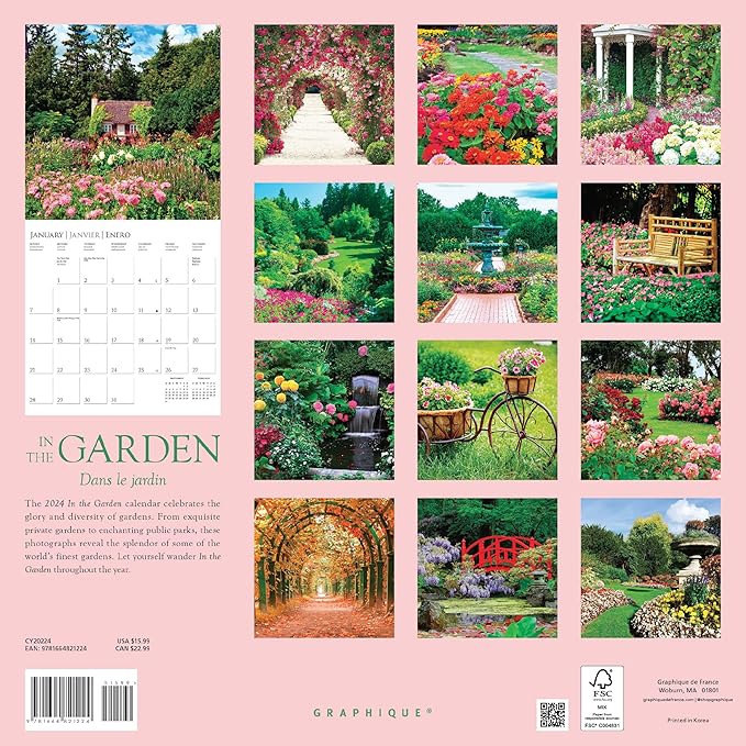 Graphique 2024 In the Garden Wall Calendar | 12” x 12” | Thick Paper | Home & Office Organizer | Large Monthly Grid | 3 Languages & Marked Holidays | 4 Month Preview Page for 2025