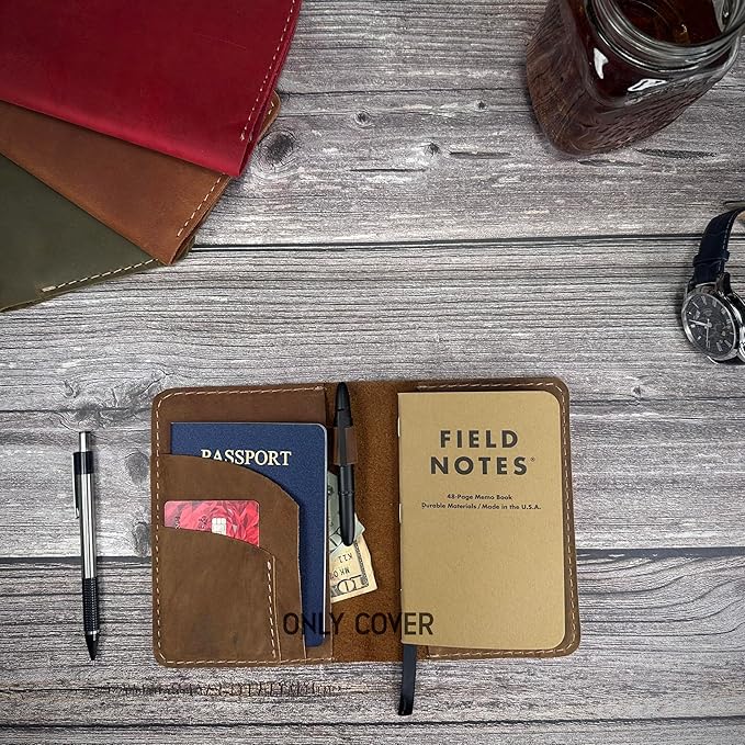 Thot Ra Leather Cover for Field Notes, Passport Cover, Leather Notebook Cover for 3.5" x 5.5" with Pen Holder, Only Cover (Vintage)