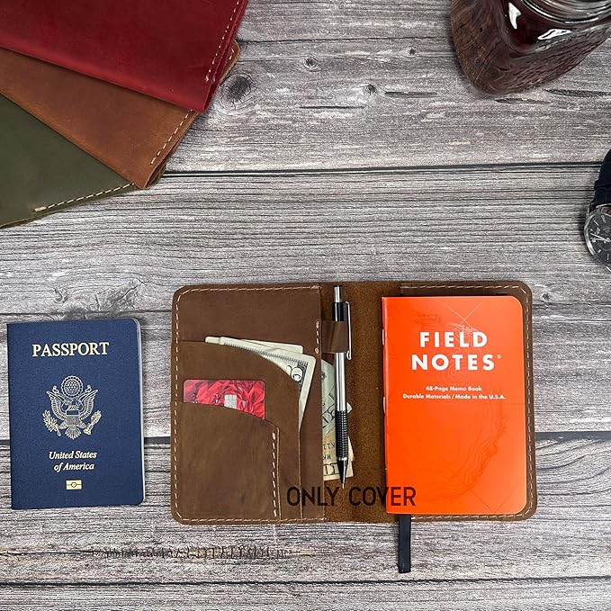 Thot Ra Leather Cover for Field Notes, Passport Cover, Leather Notebook Cover for 3.5" x 5.5" with Pen Holder, Only Cover (Vintage)