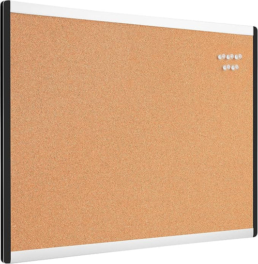 Amazon Basics Rectangular Cork Board with Aluminum/Plastic Frame and Mounting Tabs, 23" x 17", Brown