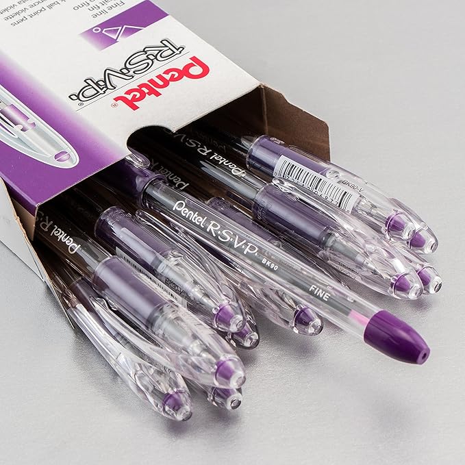 R.S.V.P. Stick Ballpoint Pen, Violet Ink, Fine, 0.70 mm, 12/Pack