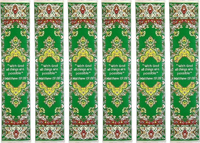 All Things Possible, Bulk Pack of 6 Woven Fabric Christian Bookmarks, Silky Soft Matthew 19:26 Flexible Bookmarker for Novels Books and Bibles, Traditional Turkish Woven Design, Memory Verse Gift