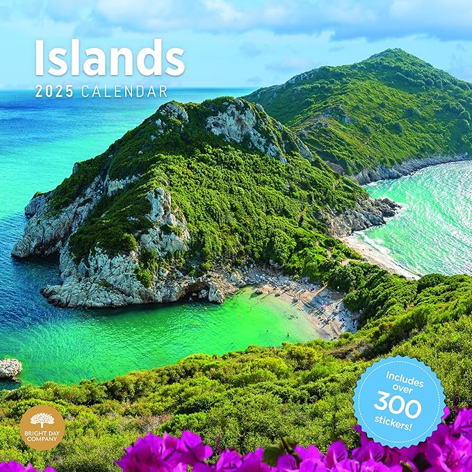 2025 Islands Monthly Wall Calendar by Bright Day, Includes Over 300 Stickers, 12 x 12 Inch