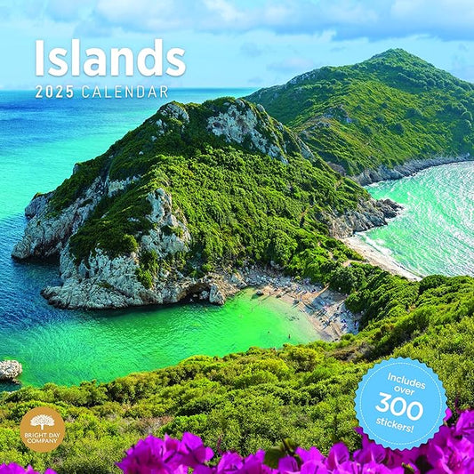 2025 Islands Monthly Wall Calendar by Bright Day, Includes Over 300 Stickers, 12 x 12 Inch