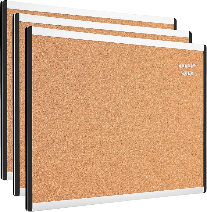 Amazon Basics Rectangular Cork board with Aluminum/Plastic Frame, 3pack, 23" x 17", Brown