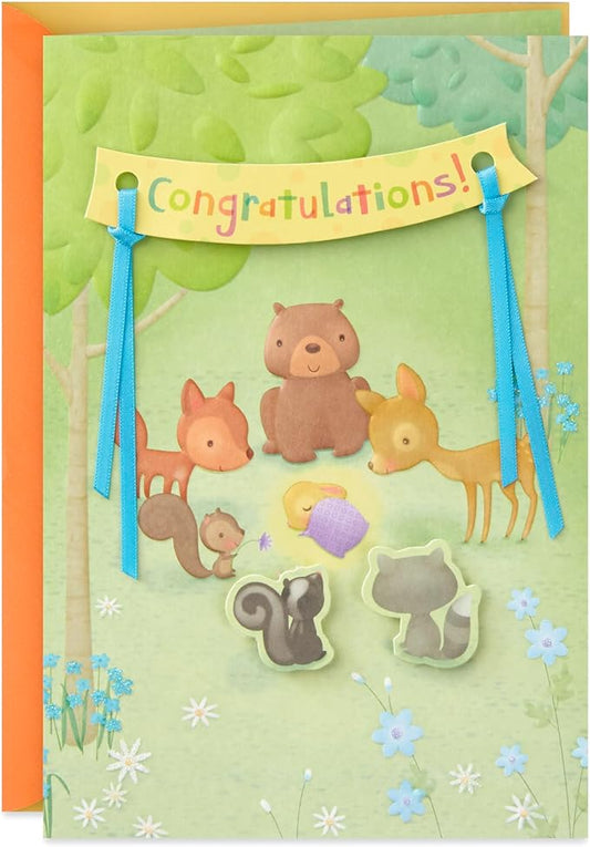 Hallmark Baby Shower Card for New Parents (Animals in the Woods) Welcome New Baby, Congratulations, Gender Reveal