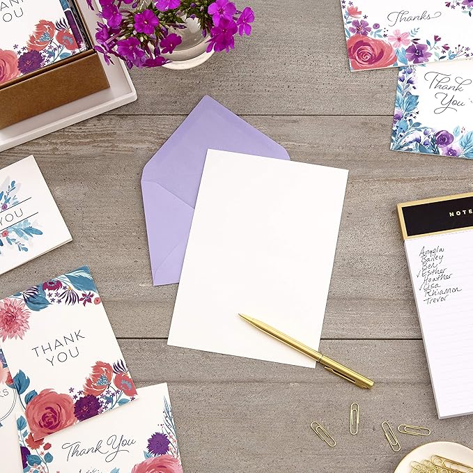Hallmark Thank You Cards Assortment, Painted Flowers (48 Cards with Envelopes for Baby Showers, Wedding, Bridal Showers, All Occasion)