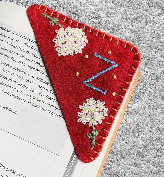 Personalized Hand Embroidered Corner Bookmark, Bookmarks for Women, Personalized Bookmark for Books, Cute Flower Book Mark, Hand Stitch Gift for Women for Book Lovers by HNQCPCVU (Z, RED)