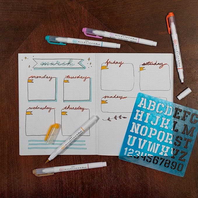 Zebra Pen Mildliner Brush Marker, Double Ended Brush and Fine Tip Pen, Assorted Warm Colors, 5 Pack