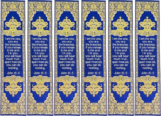 Abide in Me, Bulk Pack of 6 Woven Fabric Christian Bookmarks, Silky Soft John 15:5 Flexible Bookmarker for Novels Books and Bibles, Religious Memory Verse Gift