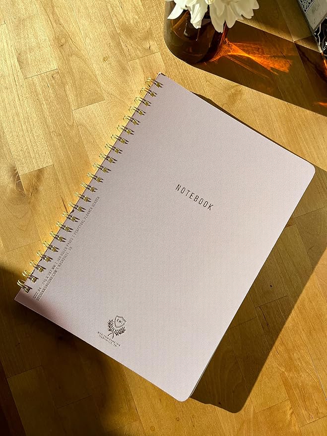 DesignWorks Ink 8.25" x 11.6" Lilac Textured Paper Twin Wire Spiral No. 1 Notebook Journal with 160 Lined Pages for Work, Writing, Journaling