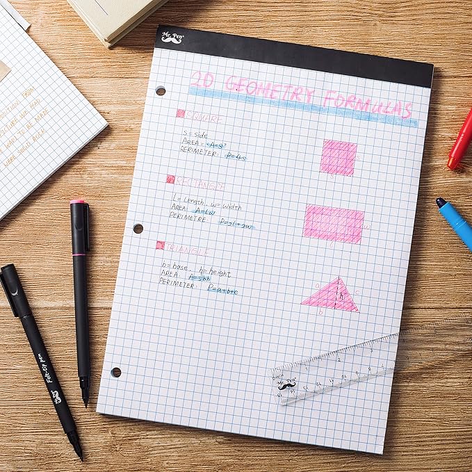 Mr. Pen- Graph Paper, 2 Pack of 55 Sheets, 8.5"x11", 4x4 (4 Squares Per Inch), 3-Hole Punched, Graphing Paper, Grid Paper Pad, Math Graph Paper Pad, Drafting Paper, Computation Pads, Square Paper