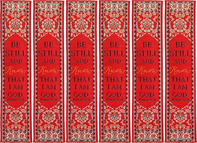 Be Still, Bulk Pack of 6 Woven Fabric Christian Bookmarks, Silky Soft Psalm 46:10 Flexible Bookmarker for Novels Books and Bibles, Religious Memory Verse Gift