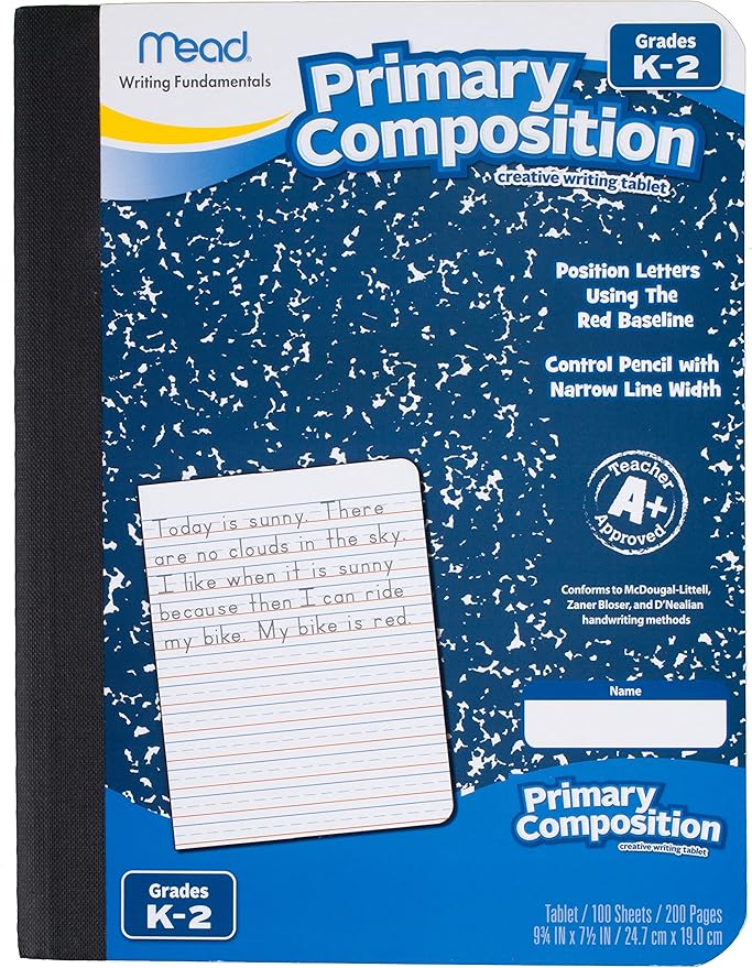 Mead Composition Books/Notebooks, Primary, Grades K-2, Wide Ruled Paper, 100 Sheets, 5 Pack (72900)