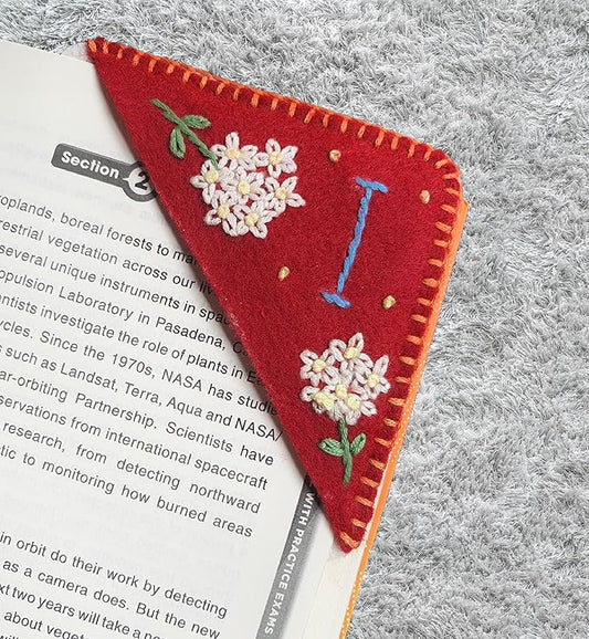 Personalized Hand Embroidered Corner Bookmark, Bookmarks for Women, Personalized Bookmark for Books, Cute Flower Book Mark, Hand Stitch Gift for Women for Book Lovers by HNQCPCVU (I, RED)