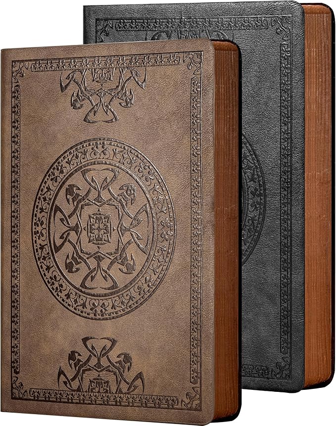 2 Pack Leather Vintage Journal for Men Soft Cover Lined Pages Notebook 180 Lay Flat for Writing Travel Diary, 5.7'' x 8.3'', Black, Dark Brown