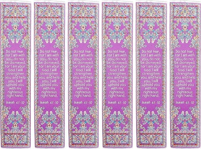 Do Not Fear, Bulk Pack of 6 Woven Fabric Christian Bookmarks, Silky Soft Isaiah 41:10 Flexible Bookmarker for Novels Books and Bibles, Traditional Turkish Woven Design, Memory Verse Gift