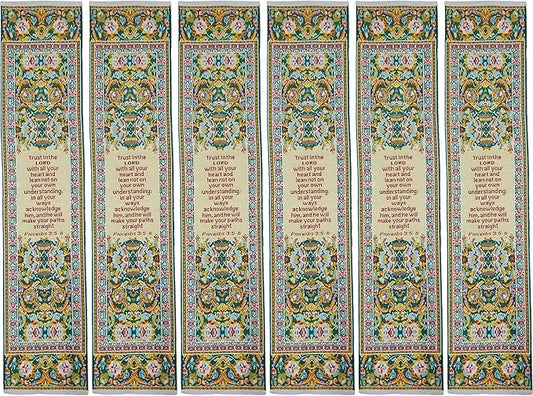 Trust in The Lord, Bulk Pack of 6 Woven Fabric Christian Bookmarks, Silky Soft Proverbs 3:5-6 Yellow Flexible Bookmarker for Novels Books & Bibles, Traditional Turkish Woven Design, Memory Verse Gift
