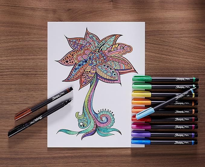 Sharpie Felt Tip Pens, Fine Point (0.4Mm) Felt Tip Markers, Journaling Pens, Art Markers, Drawing Markers, Assorted Colors, 24 Count