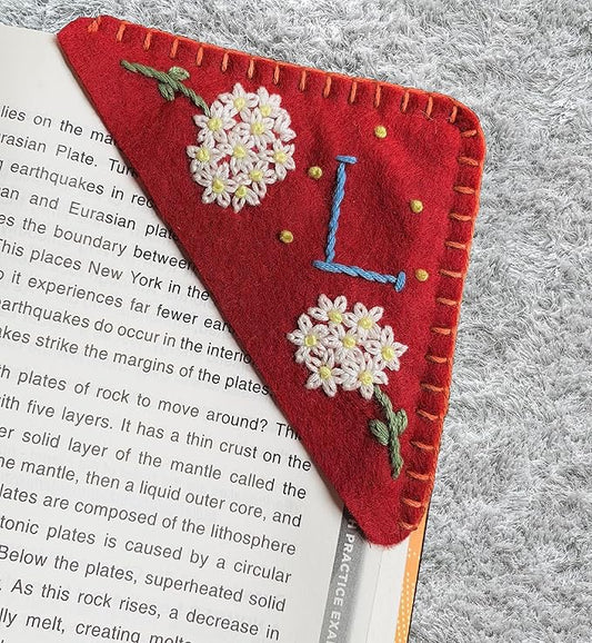 Personalized Hand Embroidered Corner Bookmark, Bookmarks for Women, Personalized Bookmark for Books, Cute Flower Book Mark, Hand Stitch Gift for Women for Book Lovers by HNQCPCVU (L, RED)