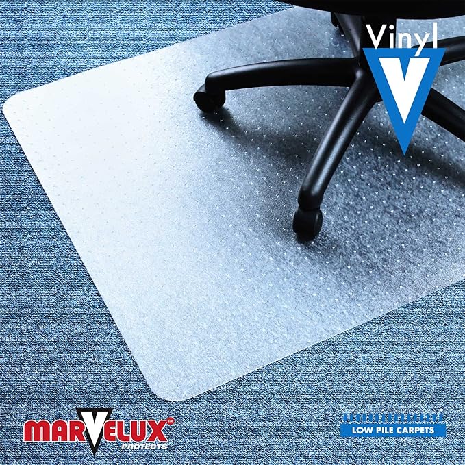 Marvelux Office Chair Mat for Low Pile Carpets 36" x 48”, Clear Vinyl Protector Mat for Under Desks, Rectangular PVC Carpeted Floor Mat for Gaming Chairs and Computer Desks