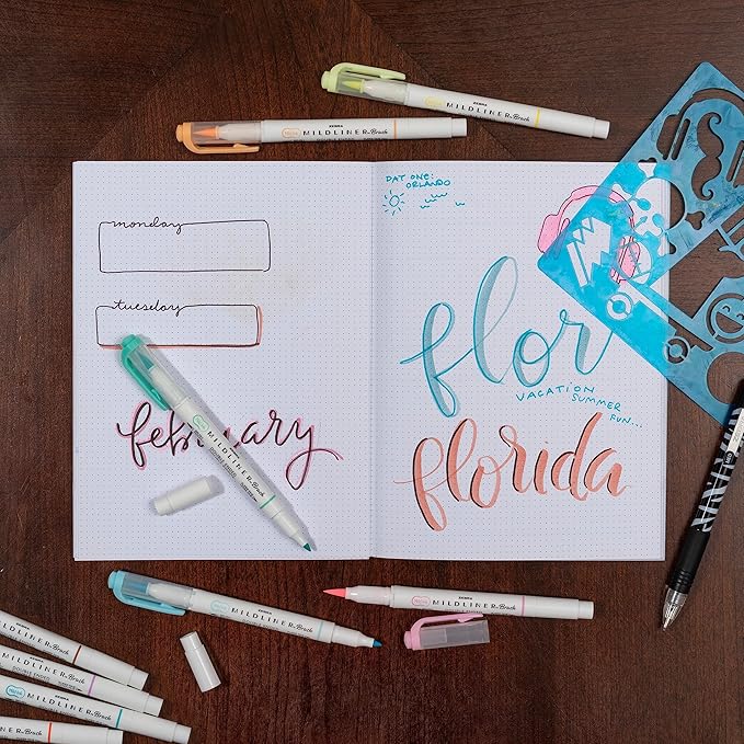 Zebra Pen Mildliner Brush Marker, Double Ended Brush and Fine Tip Pen, Assorted Soft Colors, 15 Count (Pack of 1)