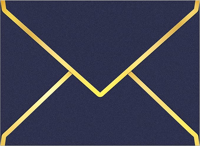 60 Pack Gold Envelopes 5x7 Dark Blue, 250G Pearled Cardstock A7 Envelopes for Invitations Business Mailing Envelope with Gold Foil Border, A6 4x6 Envelopes for Wedding Baby Shower Cards
