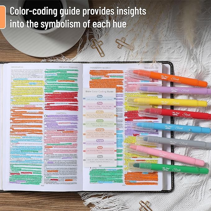 Mr. Pen- Gel Highlighter, 8 Pack, Assorted Colors, Bible Highlighters No Bleed with Bible Color Coding and Interpretation Guide, No Bleed Highlighters, Bible Highlighter, Bible Markers
