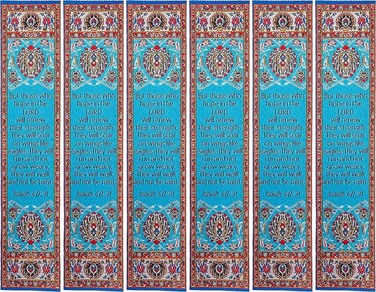 Wings Like Eagles & Renewed Strength, Bulk Pack of 6 Woven Fabric Christian Bookmarks, Silky Soft Isaiah 40:31 Flexible Bookmarker for Novels Books and Bibles, Religious Memory Verse Gift