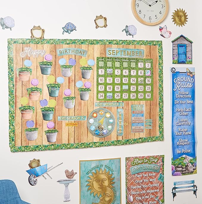 Eureka Curiosity Garden Paper Cut-Out Classroom Decorations for Teachers, 36 Pieces