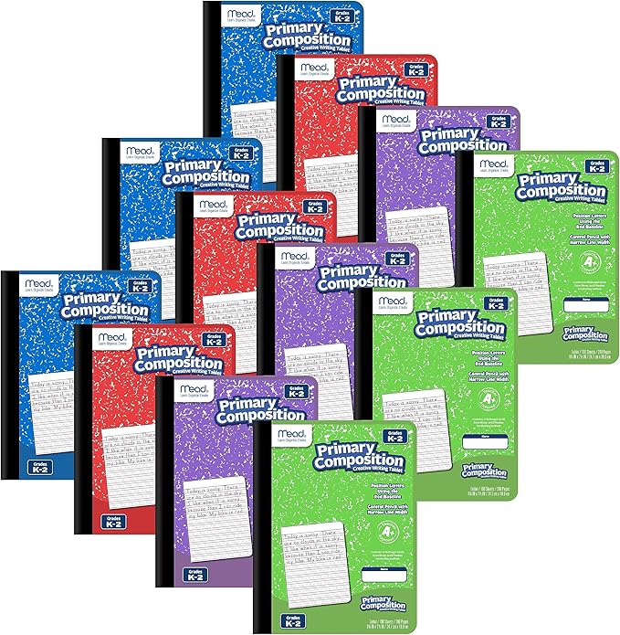 Mead Primary Composition Book, Ruled, Grades K-2, 100 Sheets, 7-1/2" x 9-3/4", 12 Pack (610054-ECM)